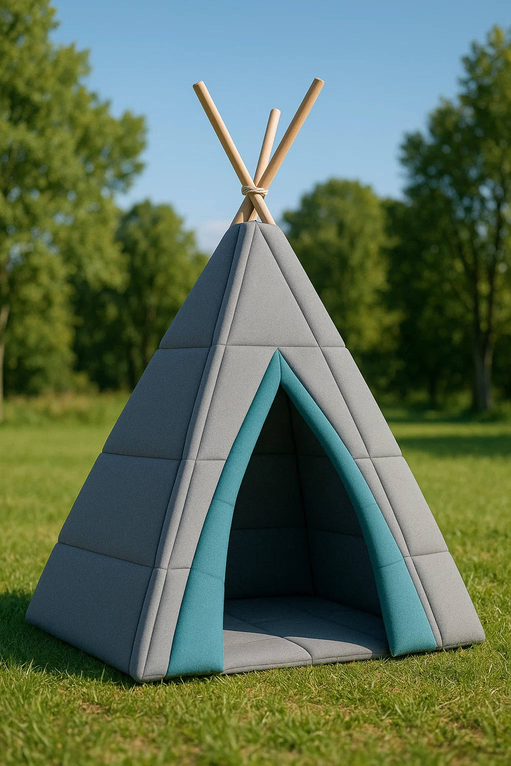 Kinderzelt, grauer Stoff mit blauen Details, für den Innenbereich, 100 x 100 x 120 cm sGykKcz148Wb