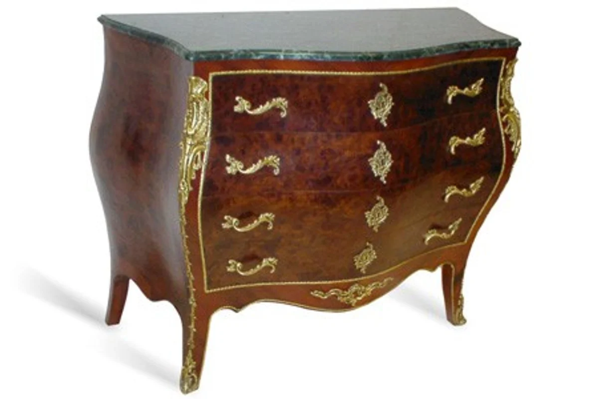 Baroque chest of drawers with marble top mahogany brown with gold metal applications 115 cm - Hotel Collection