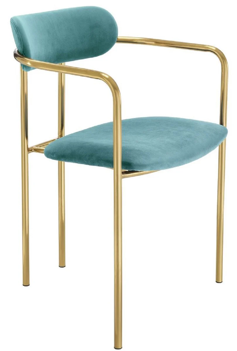 Luxury dining room chairs with armrests turquoise / gold 53 x 50 x H. 74 cm - kitchen chairs with elegant velvet fabric - dining room set - dining room furniture