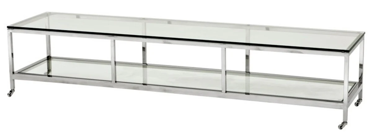 Luxury Art Deco designer coffee table polished stainless steel with glass 190 x 45 cm - Luxury Collection - side table