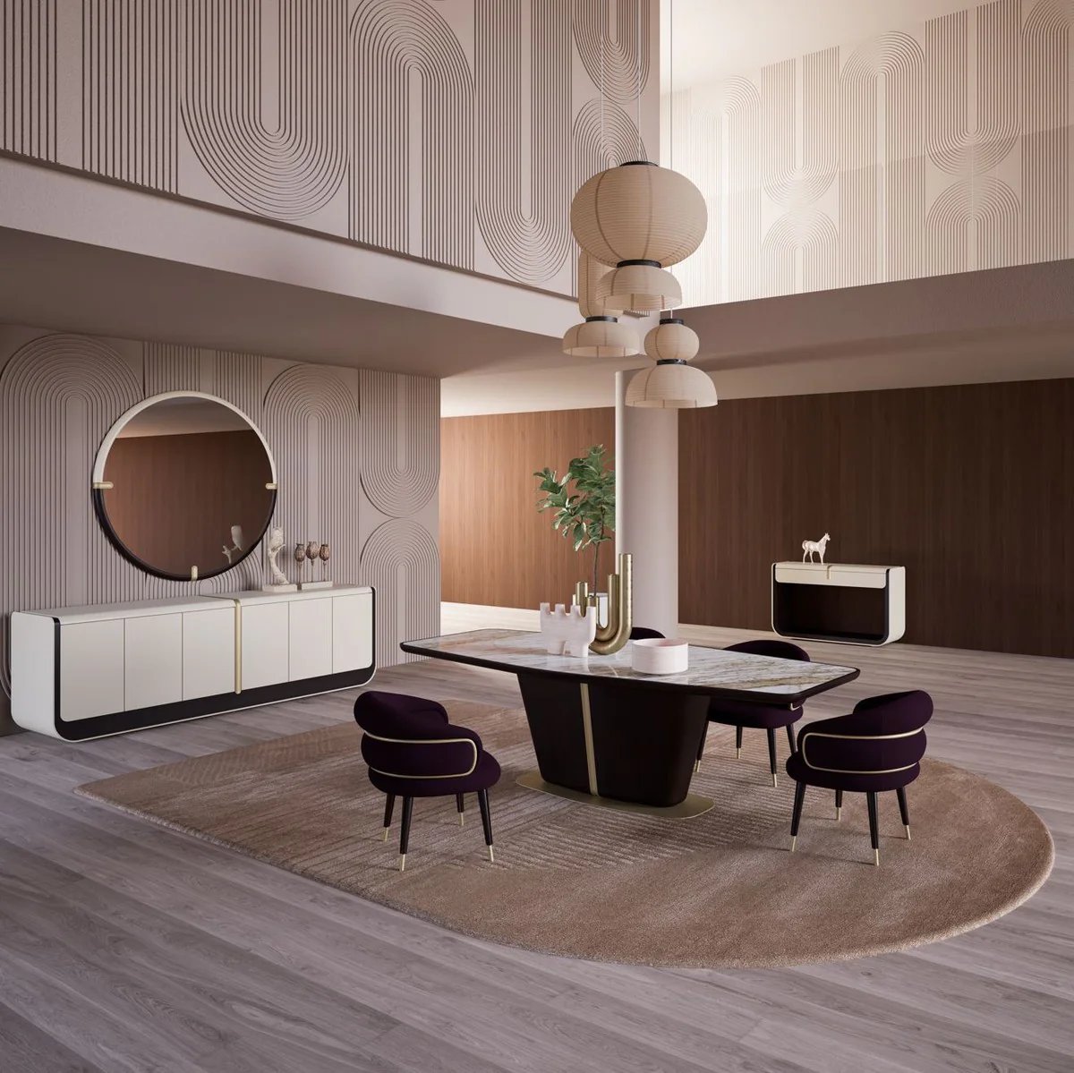 Luxury dining room chair set of 6 purple / black / beige - kitchen chairs with armrests - dining room furniture - restaurant furniture - hotel furniture - luxury furniture