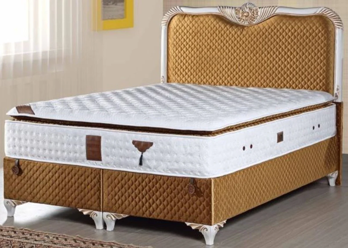 Baroque bed with mattress gold / white - noble double bed in baroque style - bedroom furniture