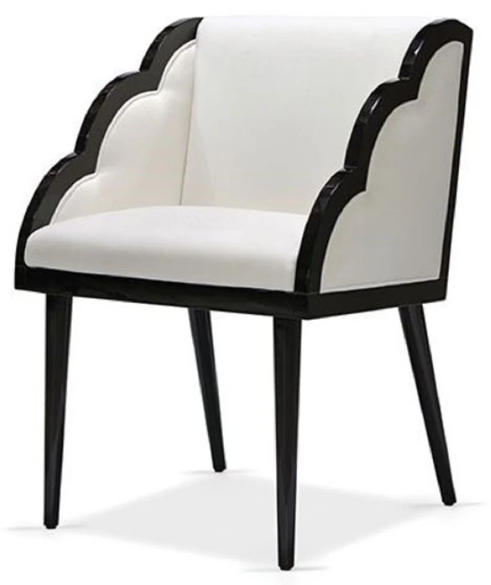 Luxury Art Deco dining room chair with armrests white / black 61 x 67 x H. 89 cm - Elegant solid wood kitchen chair with velvet fabric - Art Deco dining room furniture - Luxury quality