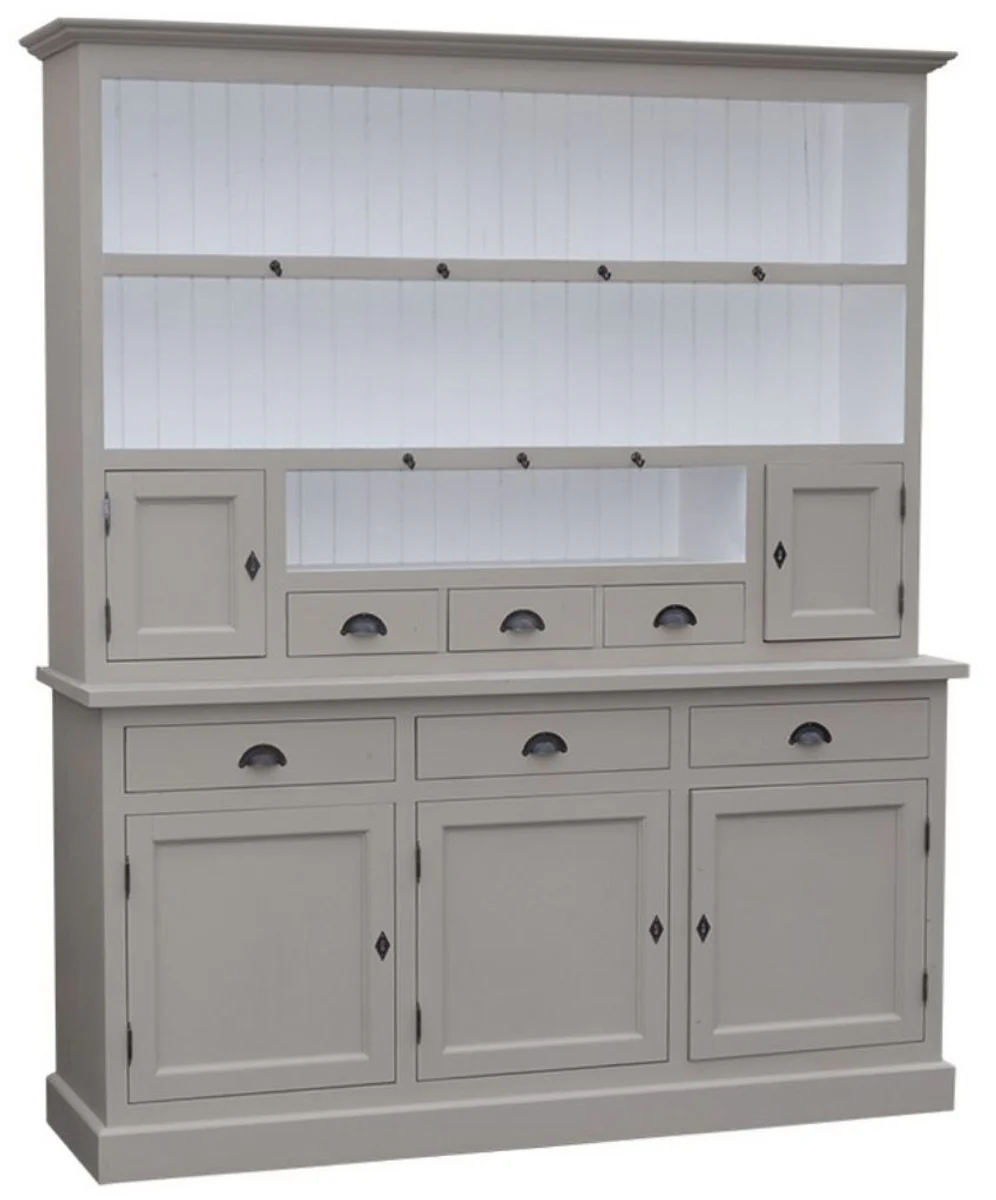 Country house style kitchen cabinet gray / white 178 x 50 x H. 210 cm - 2-part kitchen cabinet with 5 doors and 6 drawers