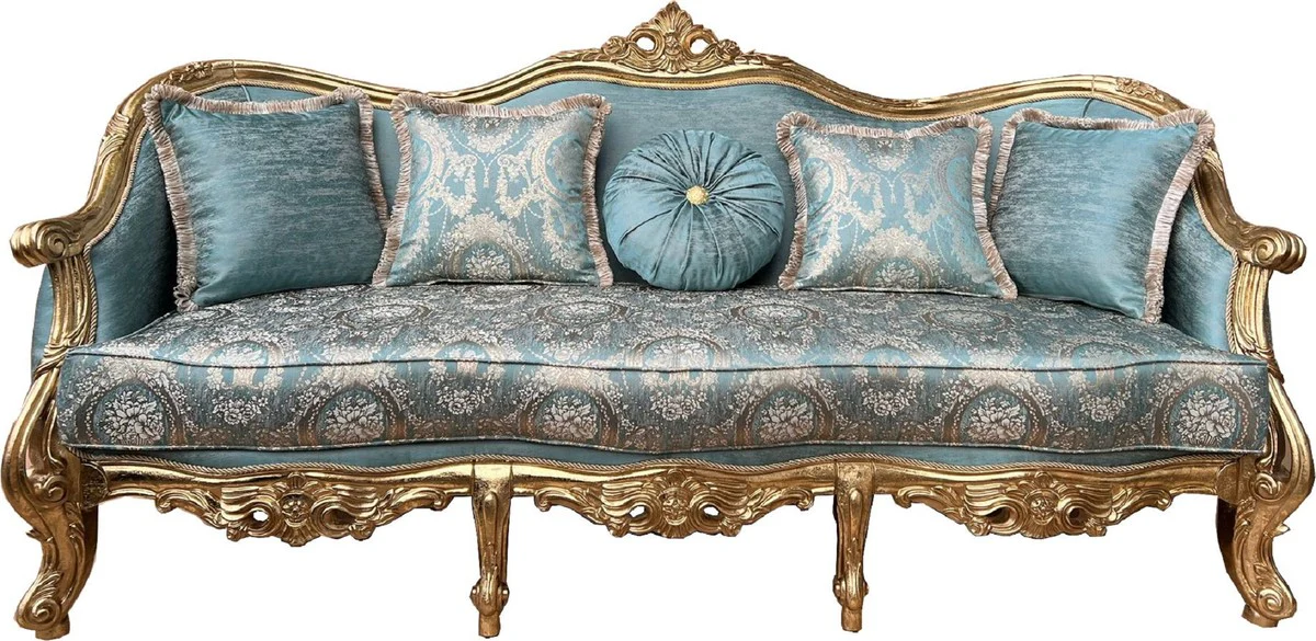 Luxury Baroque Sofa Turquoise Pattern / Gold - Magnificent Living Room Sofa with Pattern - Living Room Furniture in Baroque Style - Baroque Furniture - Baroque Furnishings - Noble & Magnificent