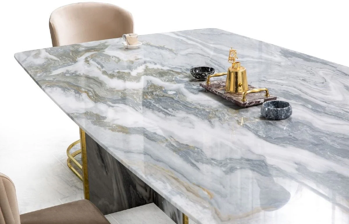 Luxury marble dining table gray / gold 220 x 110 x H. 75 cm - Rectangular marble kitchen table - Dining room furniture - Marble furniture - Luxury furniture - Dining room furniture - Luxury furniture