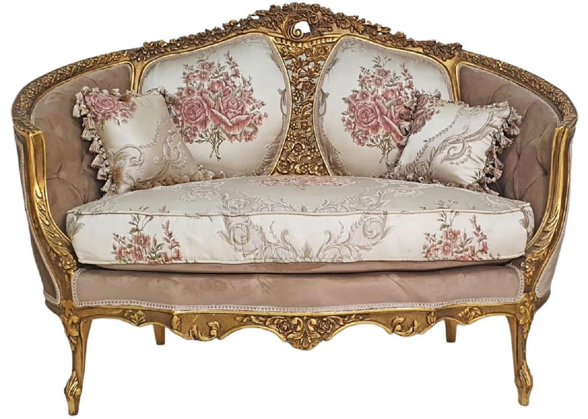 Baroque sofa brown / multicolored / antique gold - magnificent living room sofa in baroque style - living room furniture in baroque style - baroque furniture - baroque furnishings