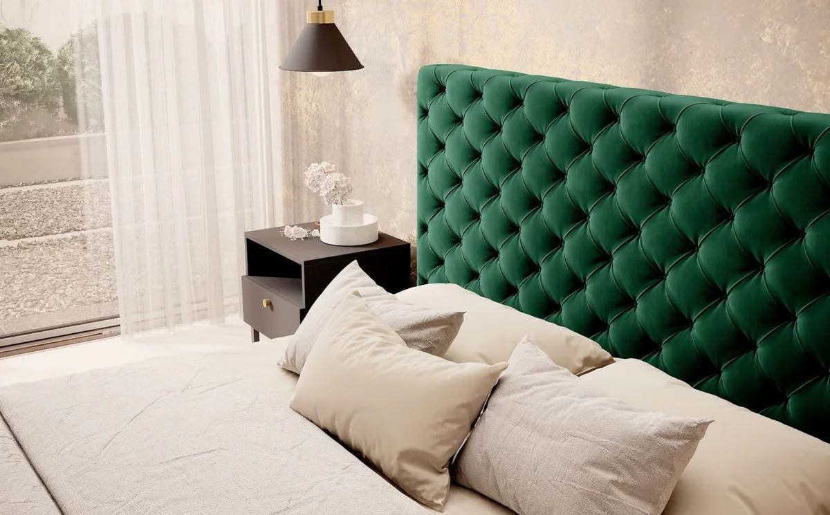Luxury Chesterfield Velvet Double Bed with Green Mattress - Various Sizes