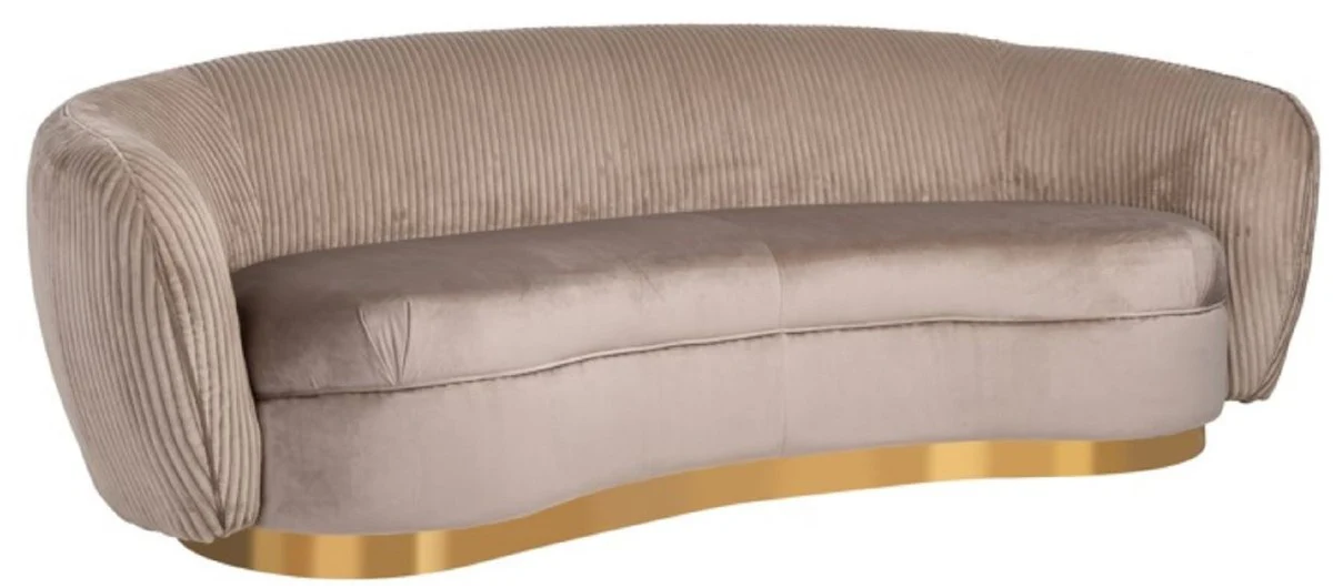 Luxury sofa brown / gold 221 x 98 x H. 72 cm - Curved living room sofa - Living room furniture - Living room furnishings - Luxury furniture - Luxury furnishings - Furniture luxury