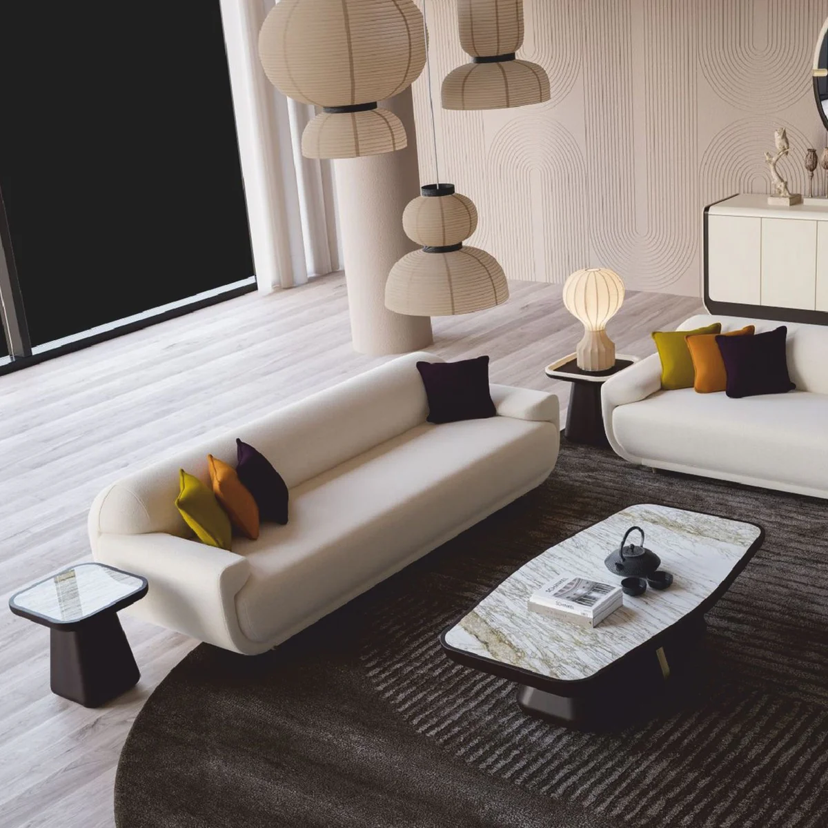 Luxury coffee table with marble top dark brown / brass / white-brown 150 cm