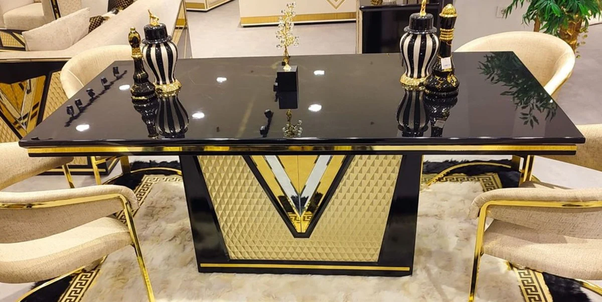 Luxury dining table black / gold 200 cm - luxury dining room furniture
