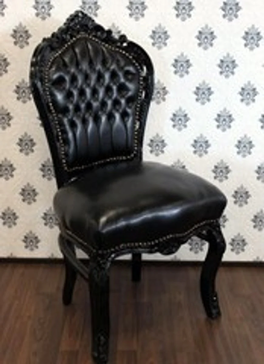 Baroque dining room chair black / black leather look - furniture antique style