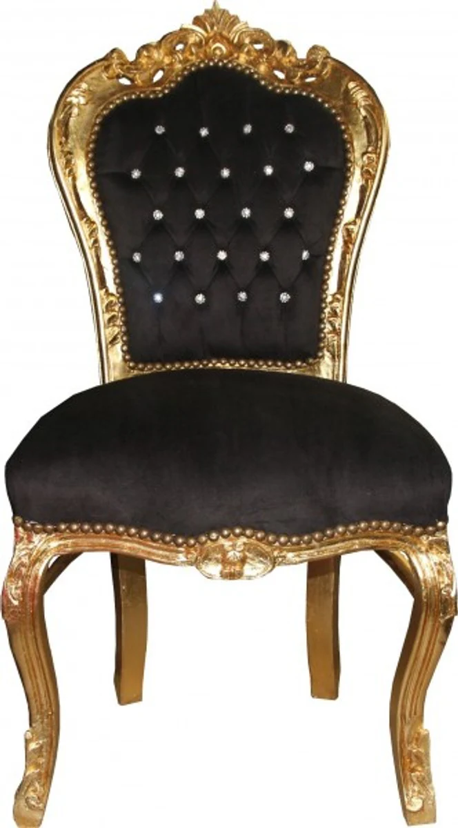 Baroque dining room chair black/gold with bling bling rhinestones - furniture antique style - limited edition