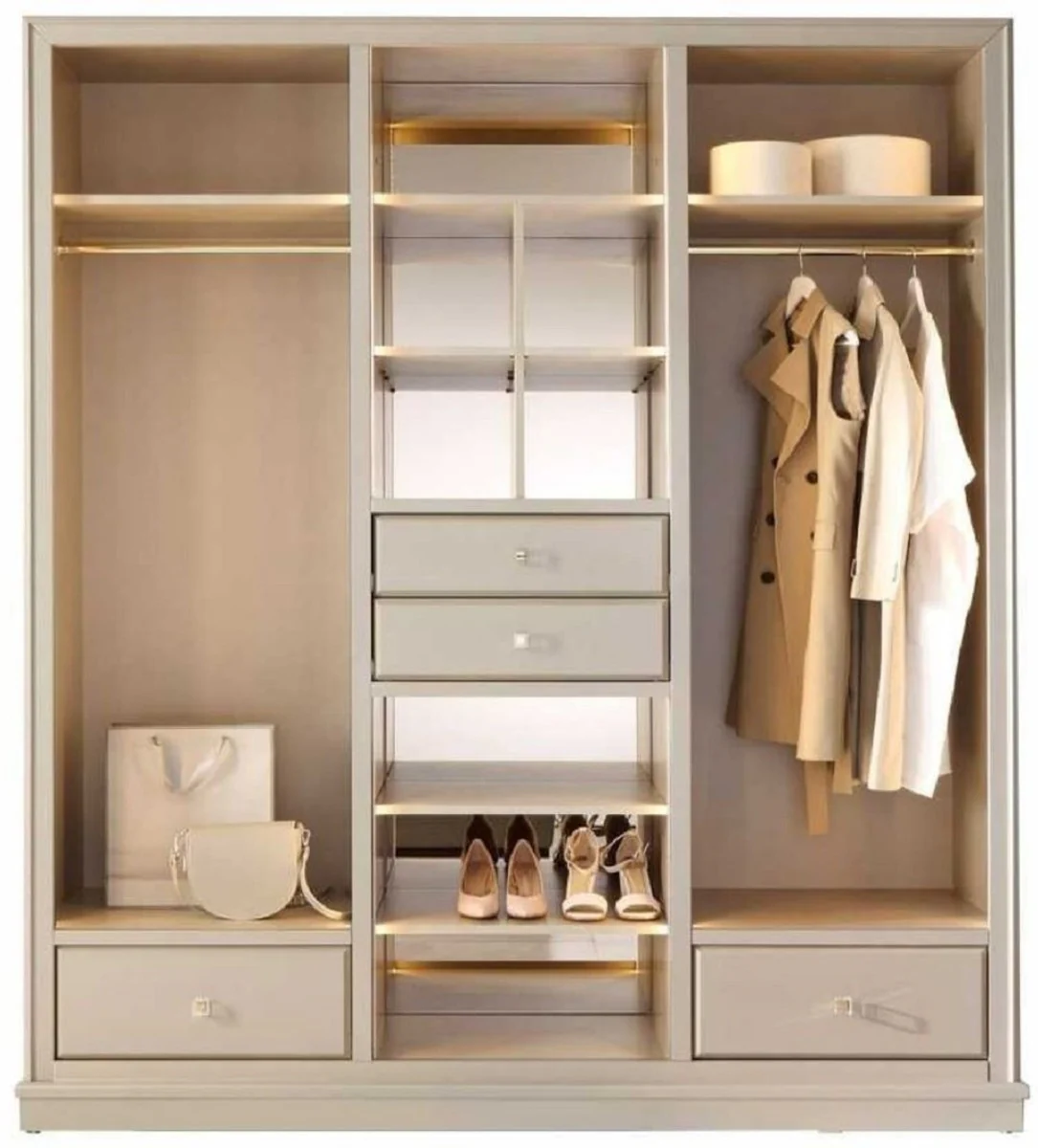 Luxury wardrobe beige 200 x 60 x H. 230 cm - Open bedroom wardrobe - Bedroom furniture - Hotel furniture - Luxury furniture - Luxury furnishings - Bedroom furnishings