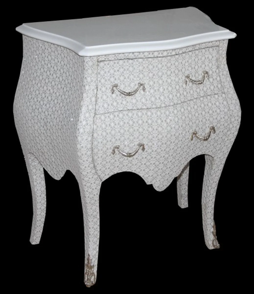 Baroque chest of drawers white / glitter look H 71 cm, W 60 cm, D 38 cm - bedside table chest of drawers