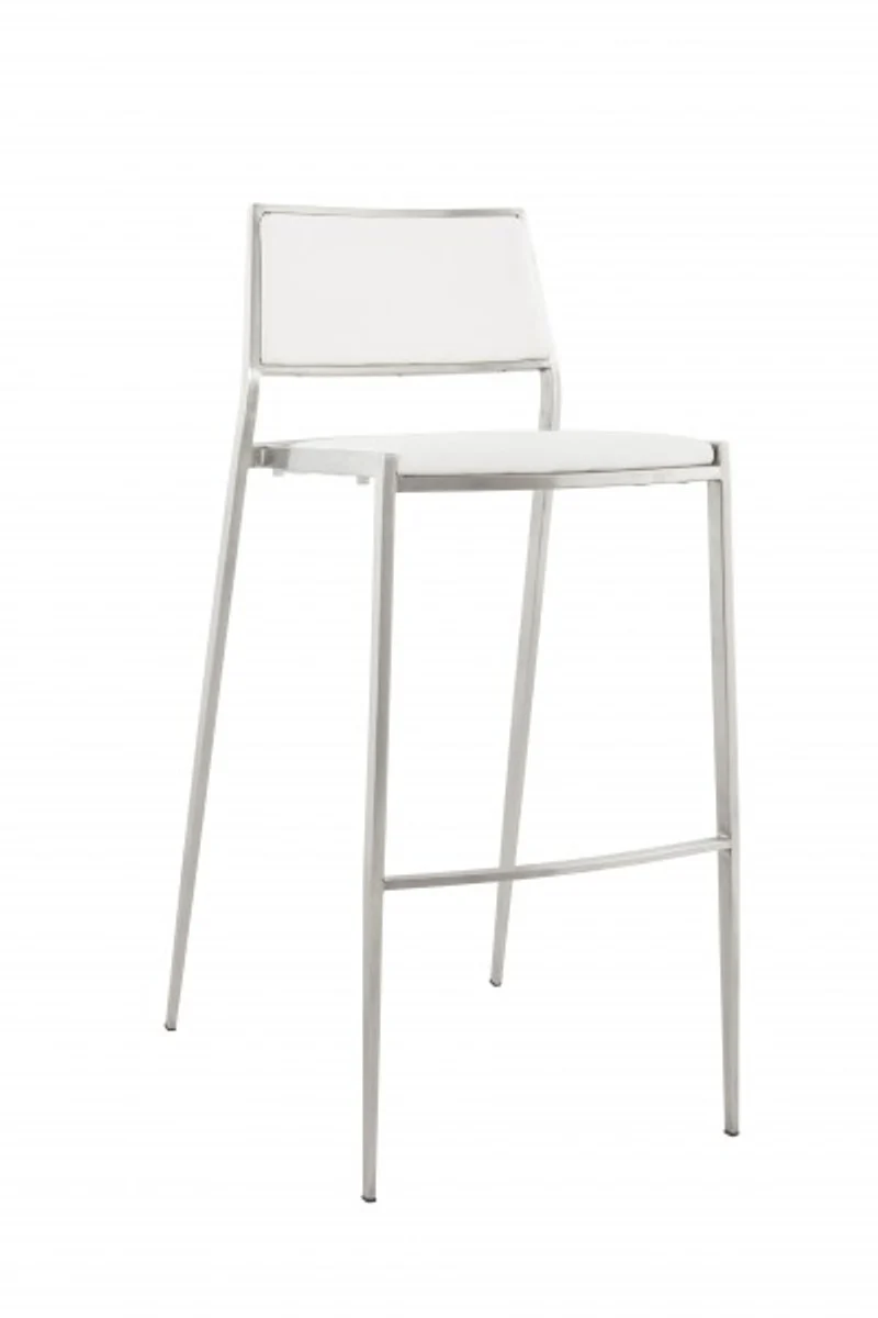 Luxus Designer Barstuhl Weiß mit Rückenlehne, Barhocker, gepolstert - Barhocker