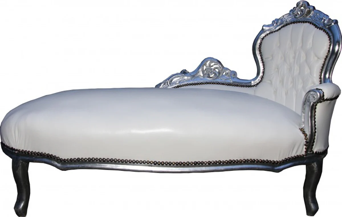 Baroque chaise longue white/silver leather look