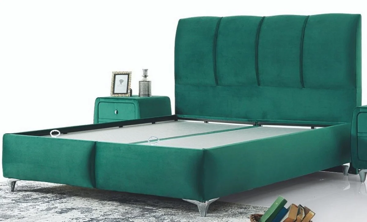 Luxury Double Bed Green / Silver - Modern Solid Wood Bed - Modern Bedroom & Hotel Furniture - Luxury Collection