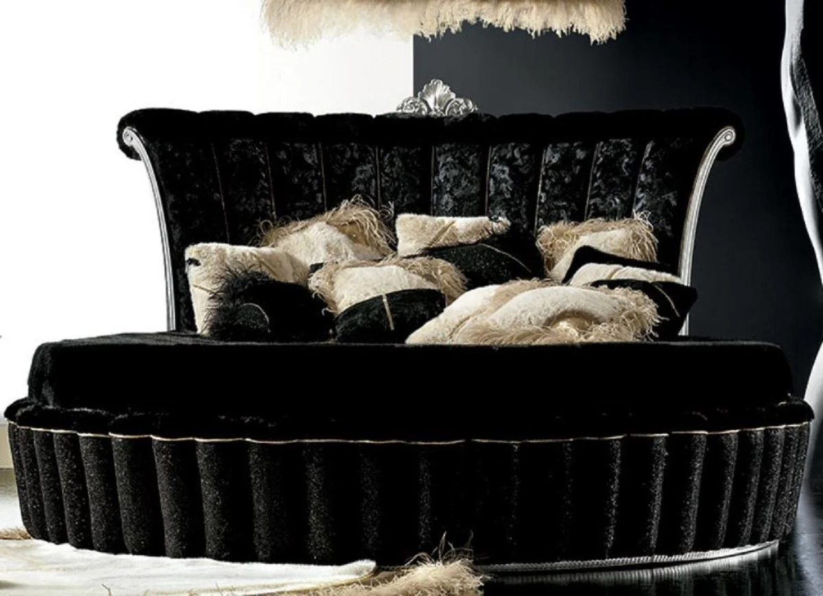 Luxury Baroque Round Bed Black / Silver - Round Baroque Bed with Mattress - Magnificent Baroque Bedroom & Hotel Furniture - First Class Quality - Made in Italy