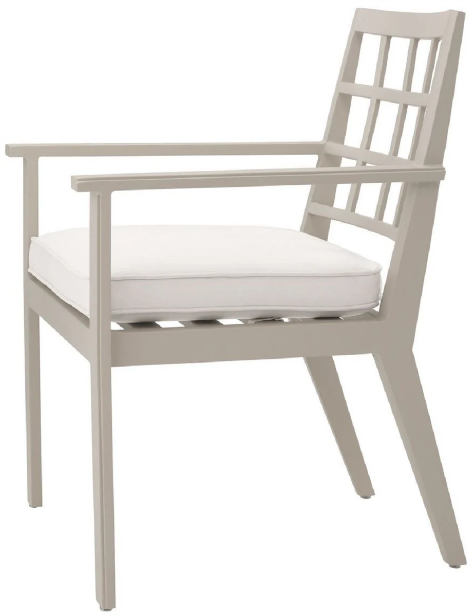 Luxury dining room chair with armrests sand color / white 64.5 x 65 x H. 88.5 cm - weatherproof aluminum chair with seat cushion - garden patio chair - luxury quality