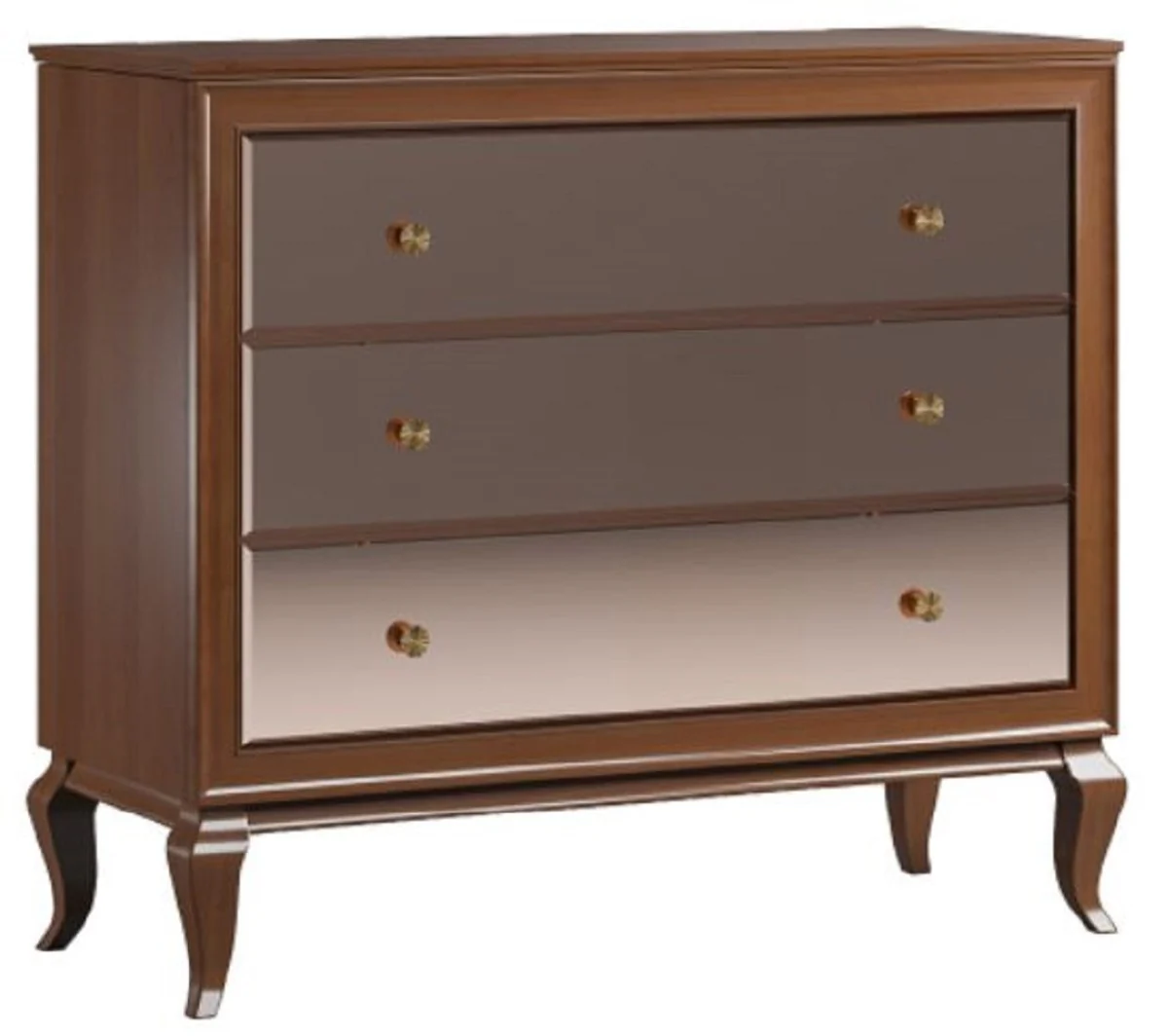 Luxury Art Deco solid wood chest of drawers dark brown 108.7 x 43.5 x H. 95.5 cm - Elegant chest of drawers with 3 mirrored drawers - Art Deco furniture