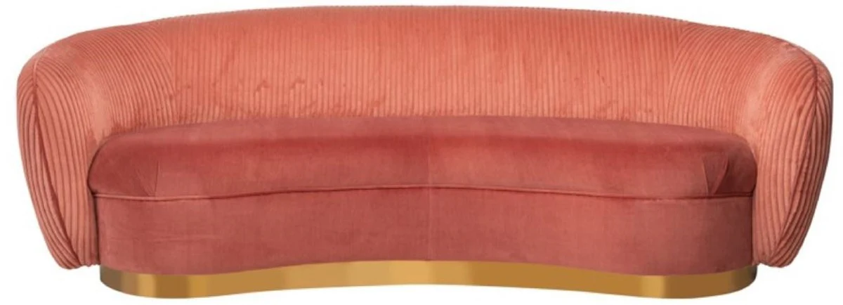 Luxury sofa pink / gold 221 x 98 x H. 72 cm - Curved living room sofa - Living room furniture - Living room furnishings - Luxury furniture - Luxury furnishings - Furniture luxury