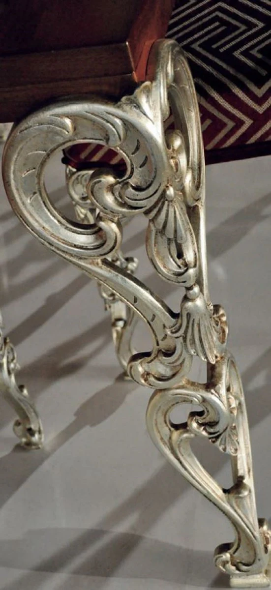 Luxury Baroque Dining Room Set Brown / Bordeaux Red / Antique Silver - 1 Baroque Dining Table & 6 Baroque Dining Chairs - Luxury Dining Room Furniture in Baroque Style - Luxury Quality - Made in Italy