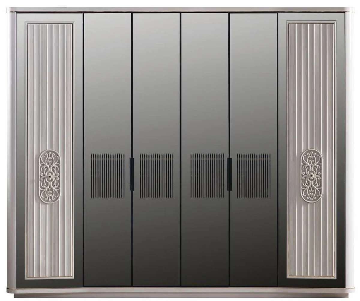 Luxury Art Deco bedroom wardrobe white / black 265 x 67 x H. 220 cm - Elegant solid wood wardrobe with 6 mirrored doors - Bedroom furniture - Luxury quality