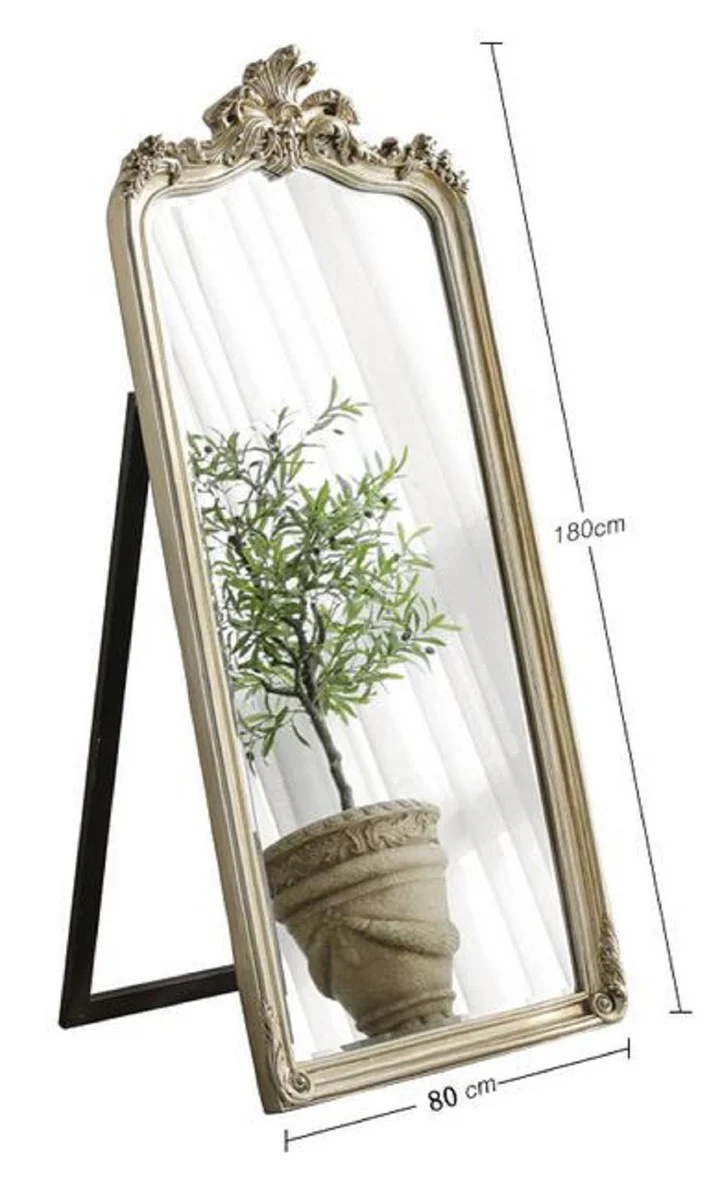 Luxury Baroque standing mirror antique silver - Magnificent Baroque style mirror - Luxury bedroom furniture in Baroque style - Baroque furniture - Luxury quality - Made in Italy