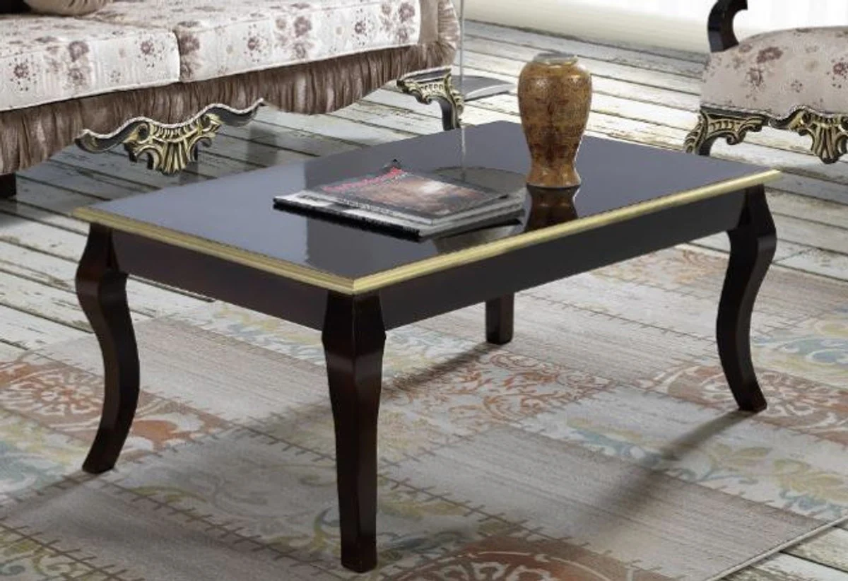 Barock Wohnzimmer Set Braun / Beige / Schwarz / Gold - 2 Sofas & 2 Sessel & 1 Couchtisch - Barock Wohnzimmer Möbel