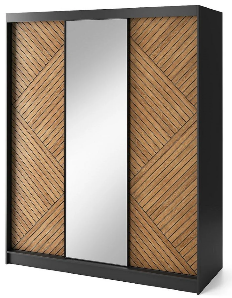Luxury bedroom wardrobe black / brown 180 x 60 x H. 220 cm - Mirrored wardrobe with 3 sliding doors - Bedroom furniture - Hotel furniture - Luxury furniture