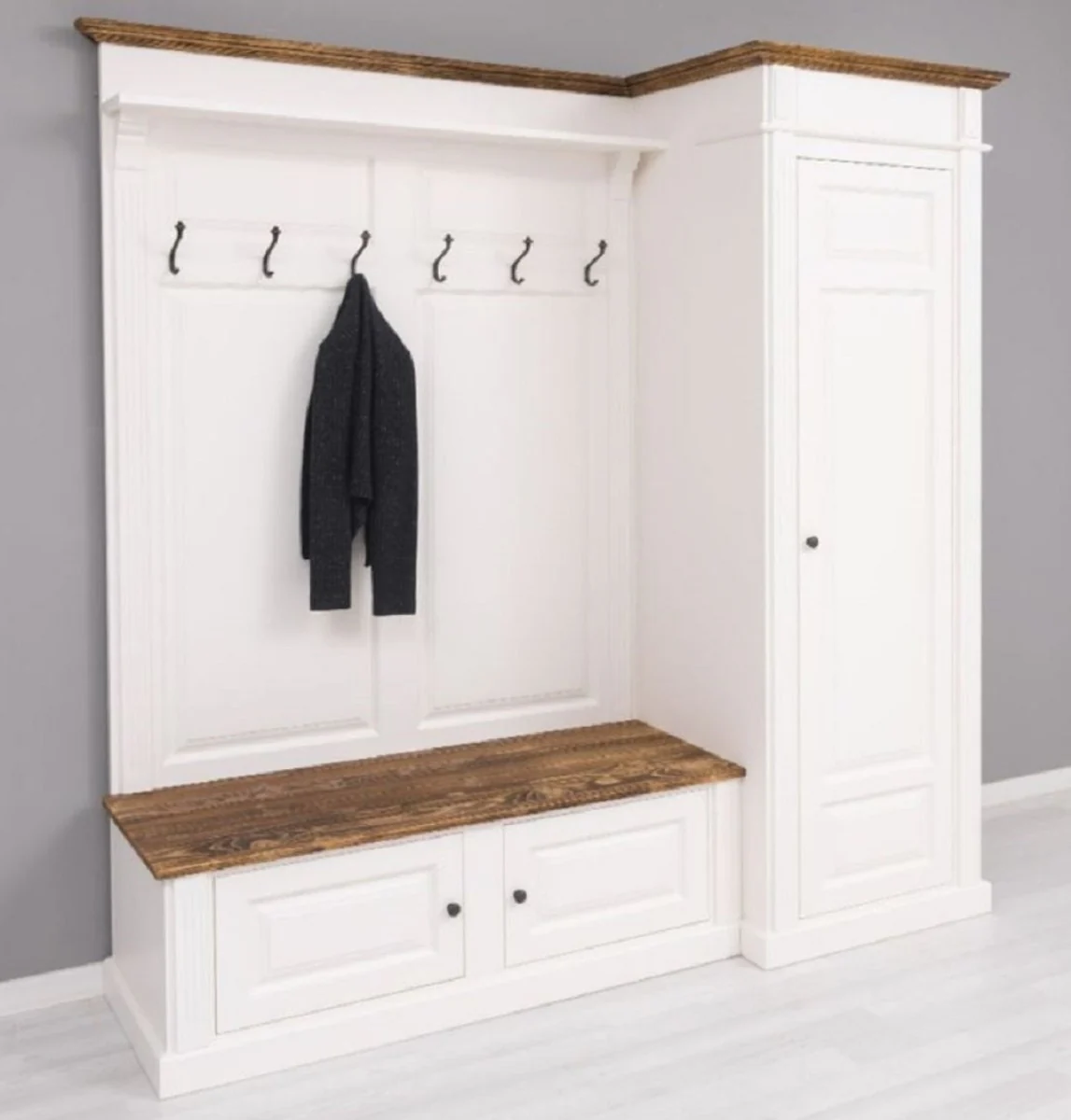 Country house style wardrobe white / brown 205 x 65 x H. 210 cm - solid wood wardrobe - hallway cabinet - wardrobe furniture - solid wood furniture - country house style furniture