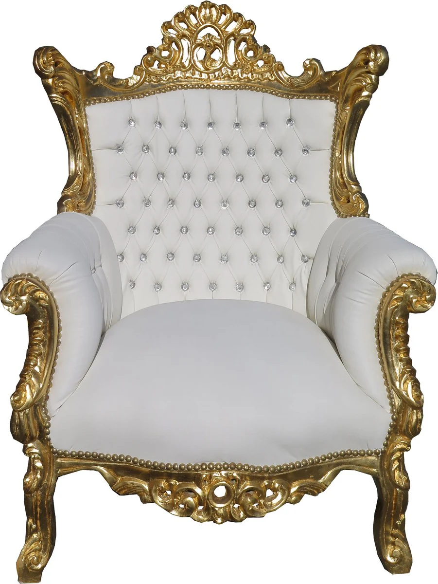 Barock Sessel Al Capone Weiß / Gold mit Bling Bling Glitzersteinen