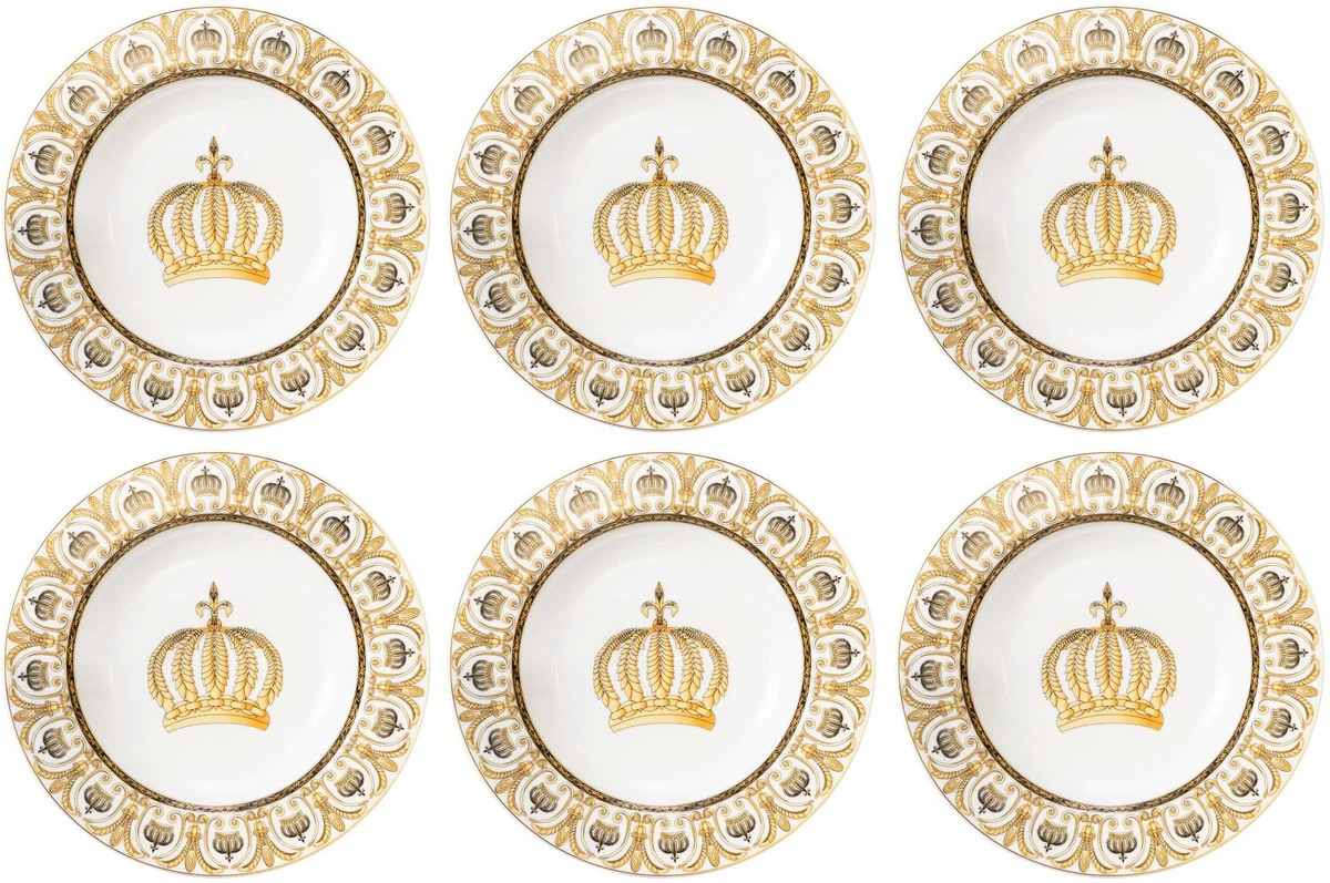 Harald Glööckler Pompöös porcelain soup plate set with crown white / gold Ø 22.3 x H. 3.7 cm - designed by Harald Glööckler