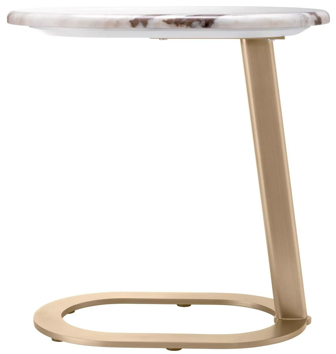 Luxury side table white-brown / brass 49 x 34 x H. 50 cm - stainless steel table with marble top - living room furniture - luxury furniture - living room furnishings - luxury quality