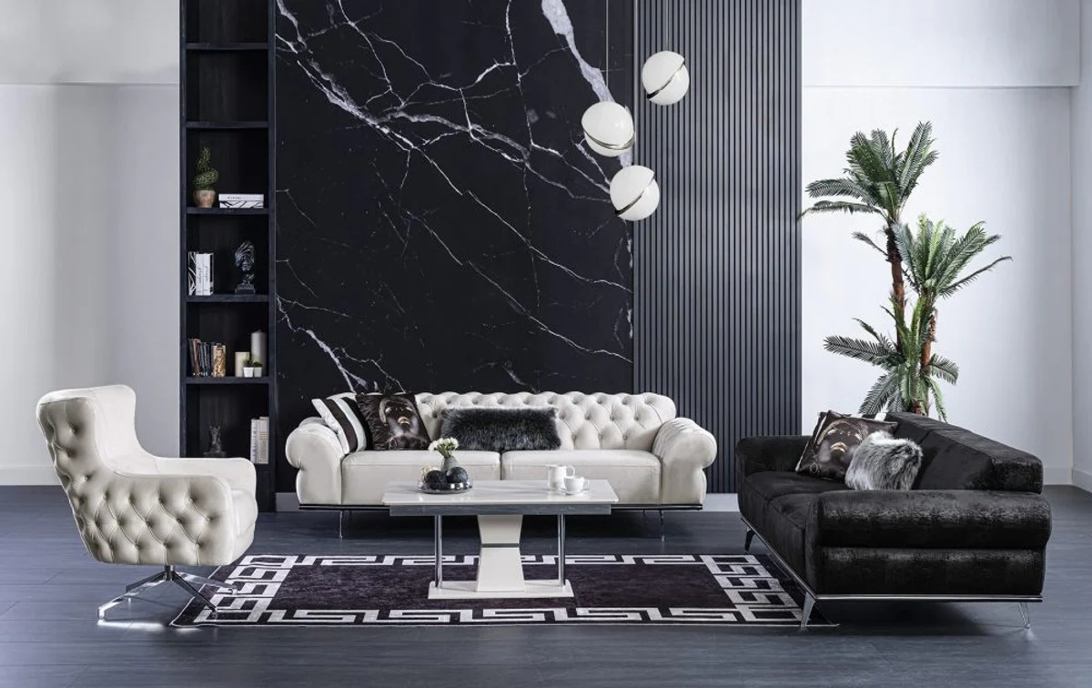 Luxus Art Deco Chesterfield Wohnzimmer Set - 2 Sofas & 2 Drehsessel & 1 Couchtisch - Edle Art Deco Wohnzimmer Möbel