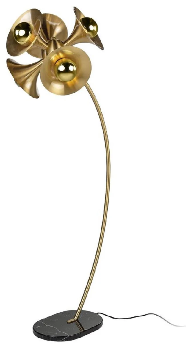 Luxus Stehleuchte Messing / Schwarz 55 x 73 x H. 183 cm - Messing Stehleuchte mit Marmorfuß - Luxus Stehleuchten - Luxus Leuchten - Luxus Interior