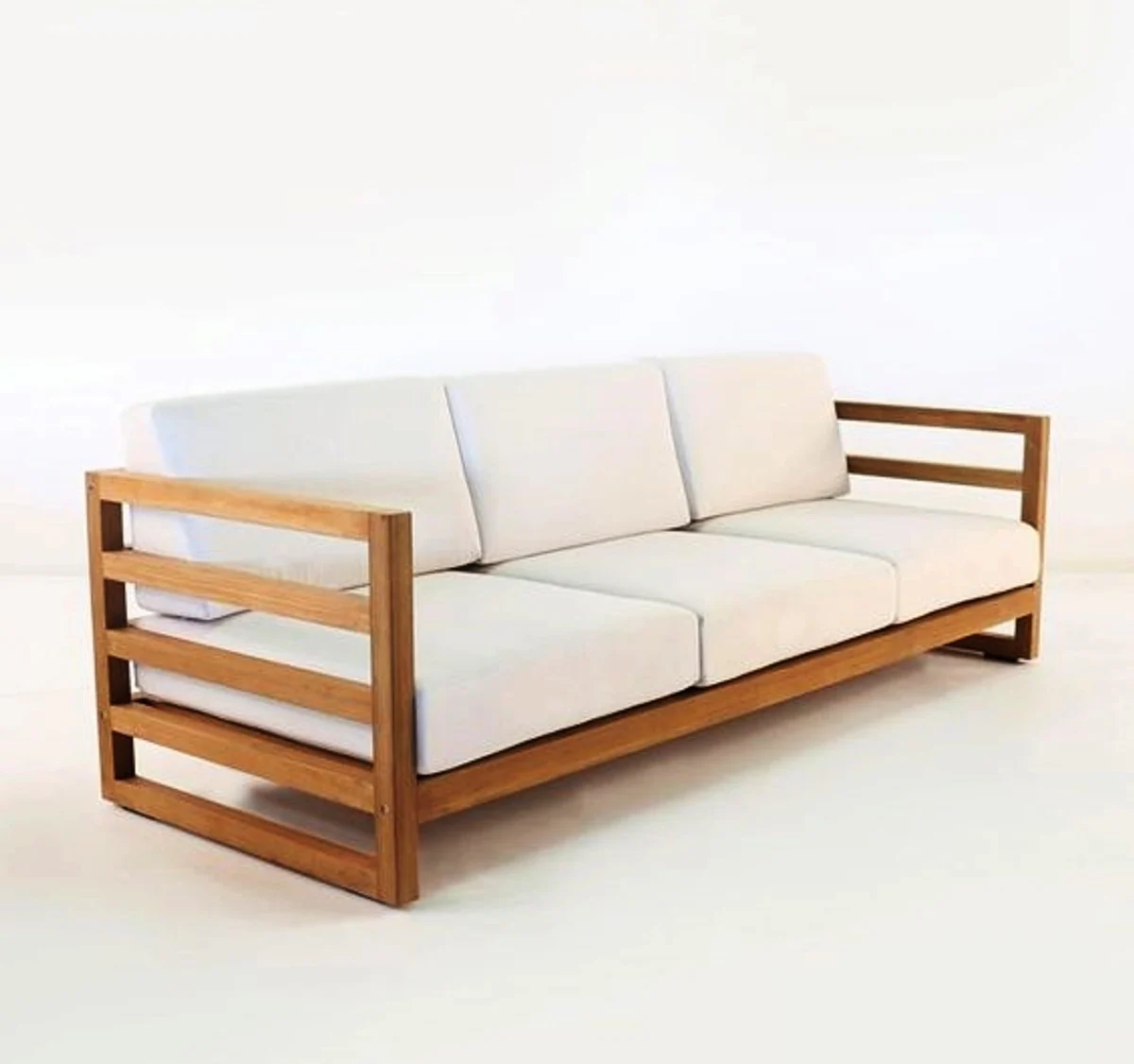 Garden 3-seater sofa rustic Miami white-cream/brown 200 x 40 x H70 cm - solid oak wood - solid real wood furniture