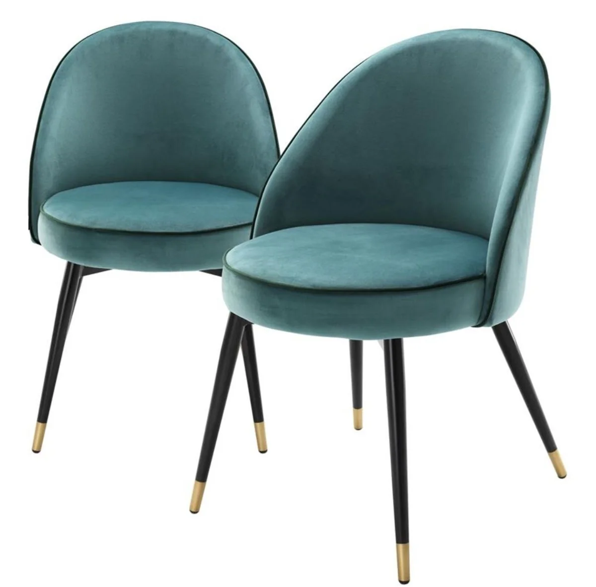 Luxury dining room chair set turquoise / black / brass 55 x 64 x H. 83 cm - Dining room furniture - Luxury collection