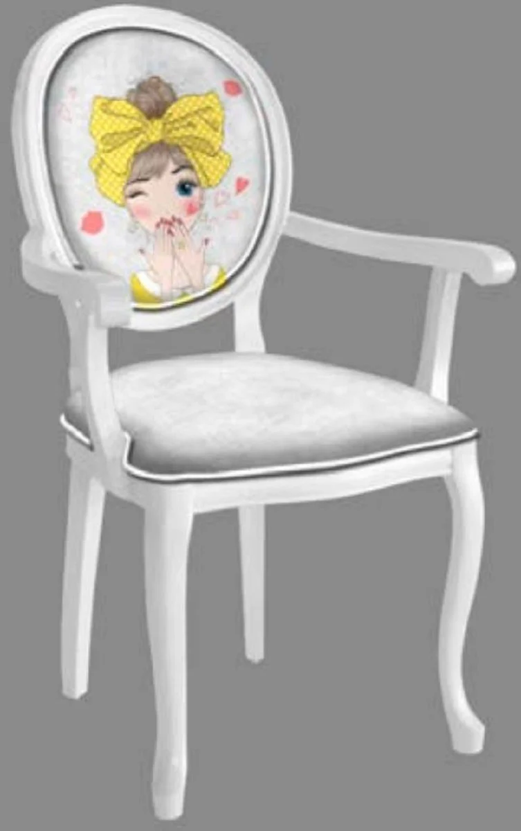 Baroque dining room chair gray / multicolored / white - handmade antique style chair with armrests - dining room furniture in baroque style