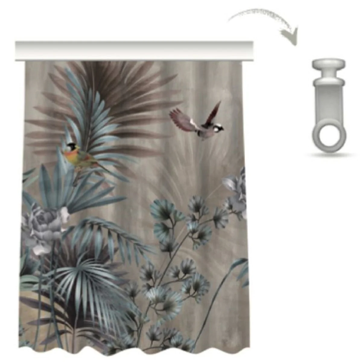 Luxury Curtain Set Plants & Birds Multicolored 250 x H. 290 cm - Printed Linen & Velvet Curtains - Eyelet Curtains - Sliding Curtains - Luxury Collection
