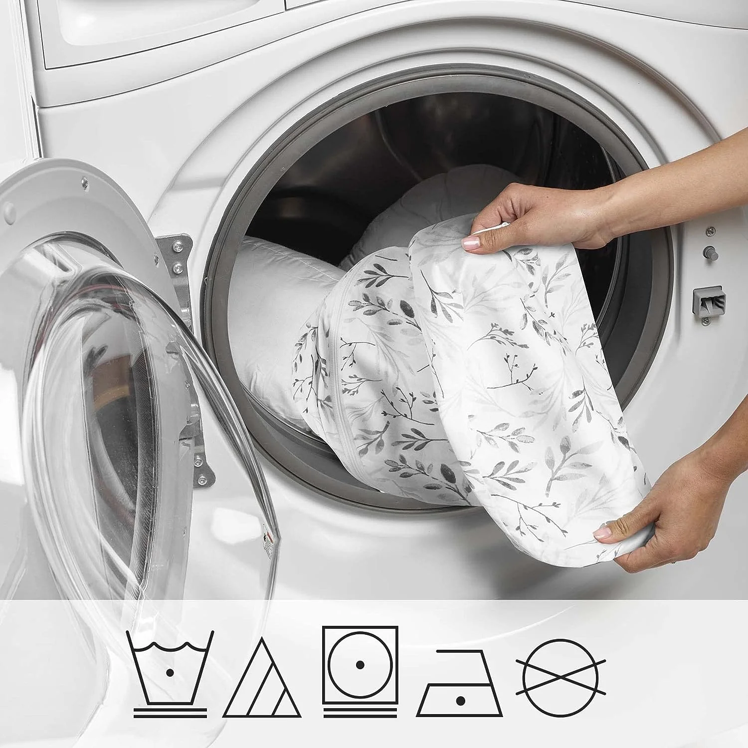 Seitenschläfer-Schwangerschaftskissen mit abnehmbarem Jersey-Kissenbezug, graue fallende Blätter, kompaktes, festsitzendes Design mit charakteristischem Stretch-Einsatz, pränatale und postnatale Positionierung