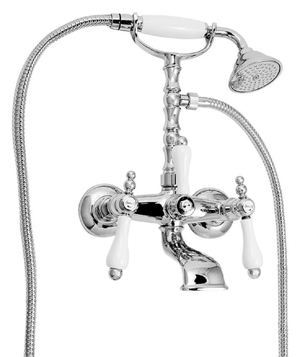 Art Nouveau bathtub fitting with shower head silver / white H. 35.5 cm - nostalgic bathroom accessories - first-class quality