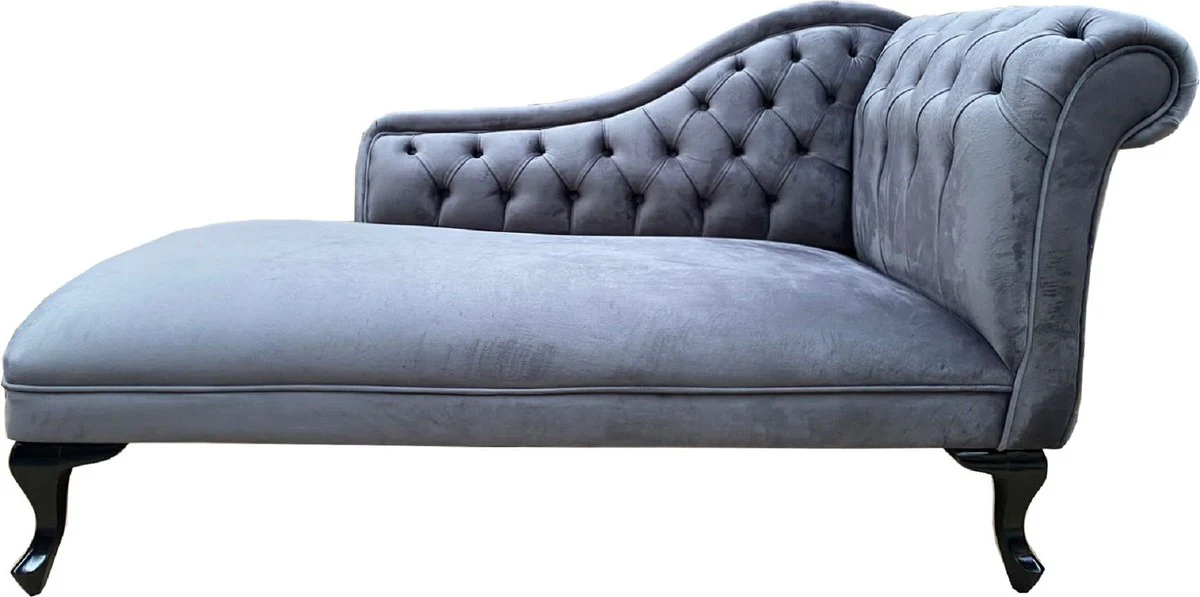 Baroque Chaise Longue Silver Gray / Black - Handcrafted Solid Wood Recamiere - Baroque Furniture - Noble & Magnificent