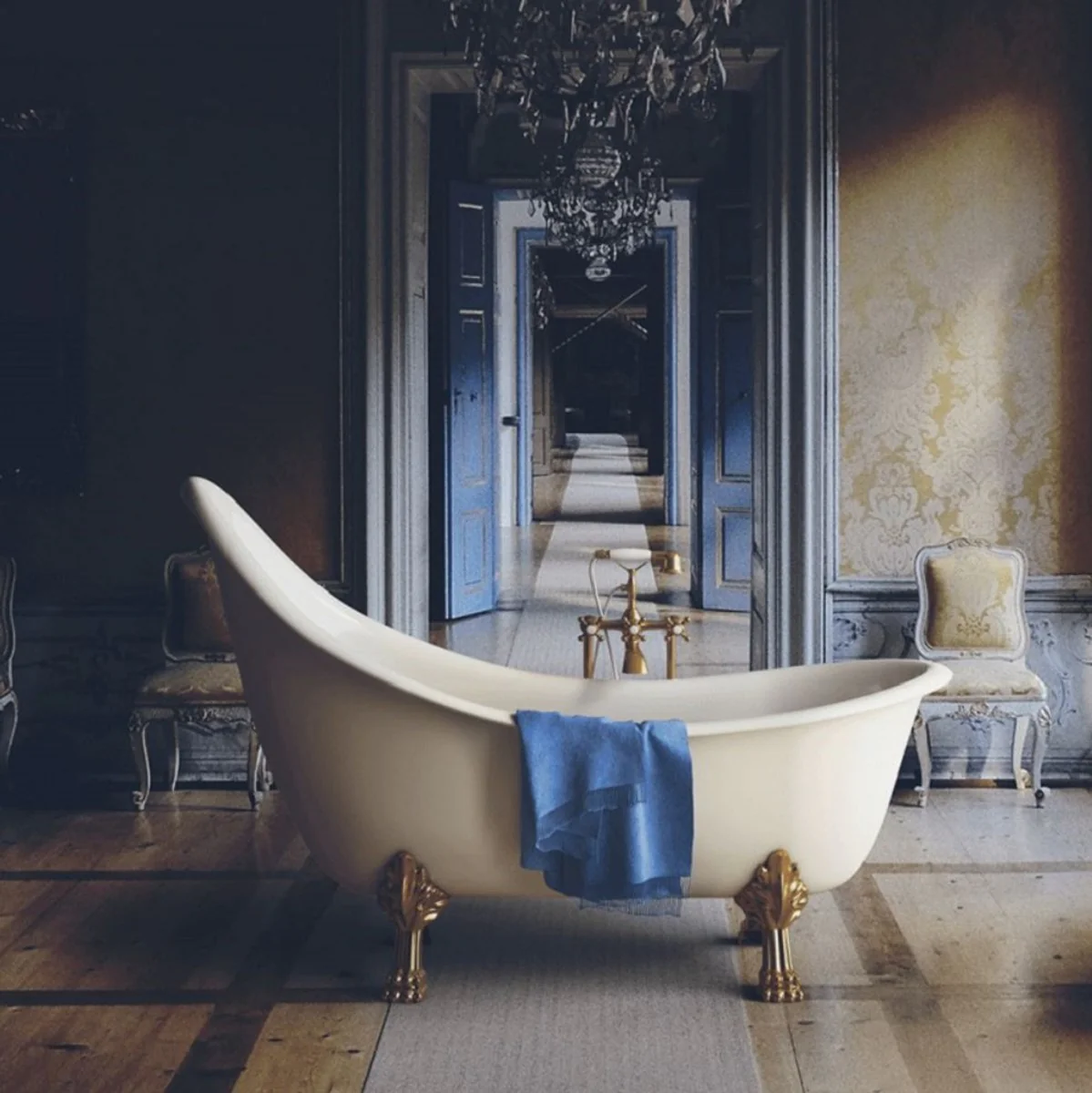 Art Nouveau bathtub white / gold 180 cm - Freestanding retro style bathtub