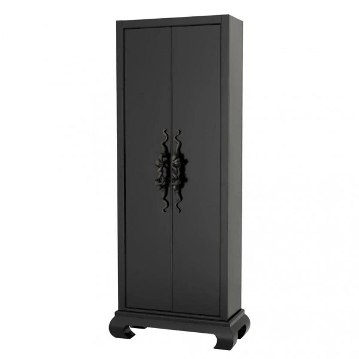 Luxury cabinet black solid wood bronze snake handles - living room cabinet baroque art nouveau rococo shop furniture - luxury hotel & boutique furniture