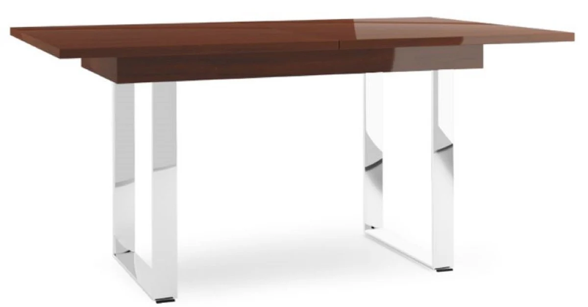 Luxury dining table high gloss brown / silver 160-220 x 90 x H. 77 cm - Modern extendable kitchen table