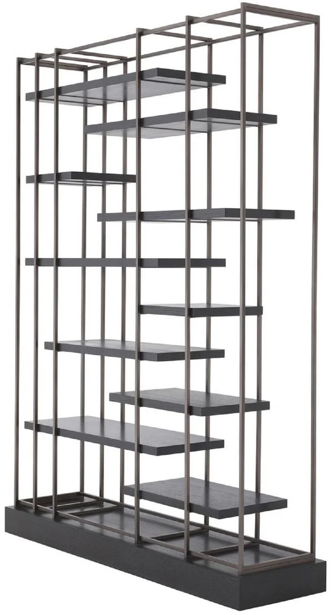 Luxury shelf cabinet black / bronze 166 x 45 x H. 222 cm - bookcase - living room cabinet - office cabinet