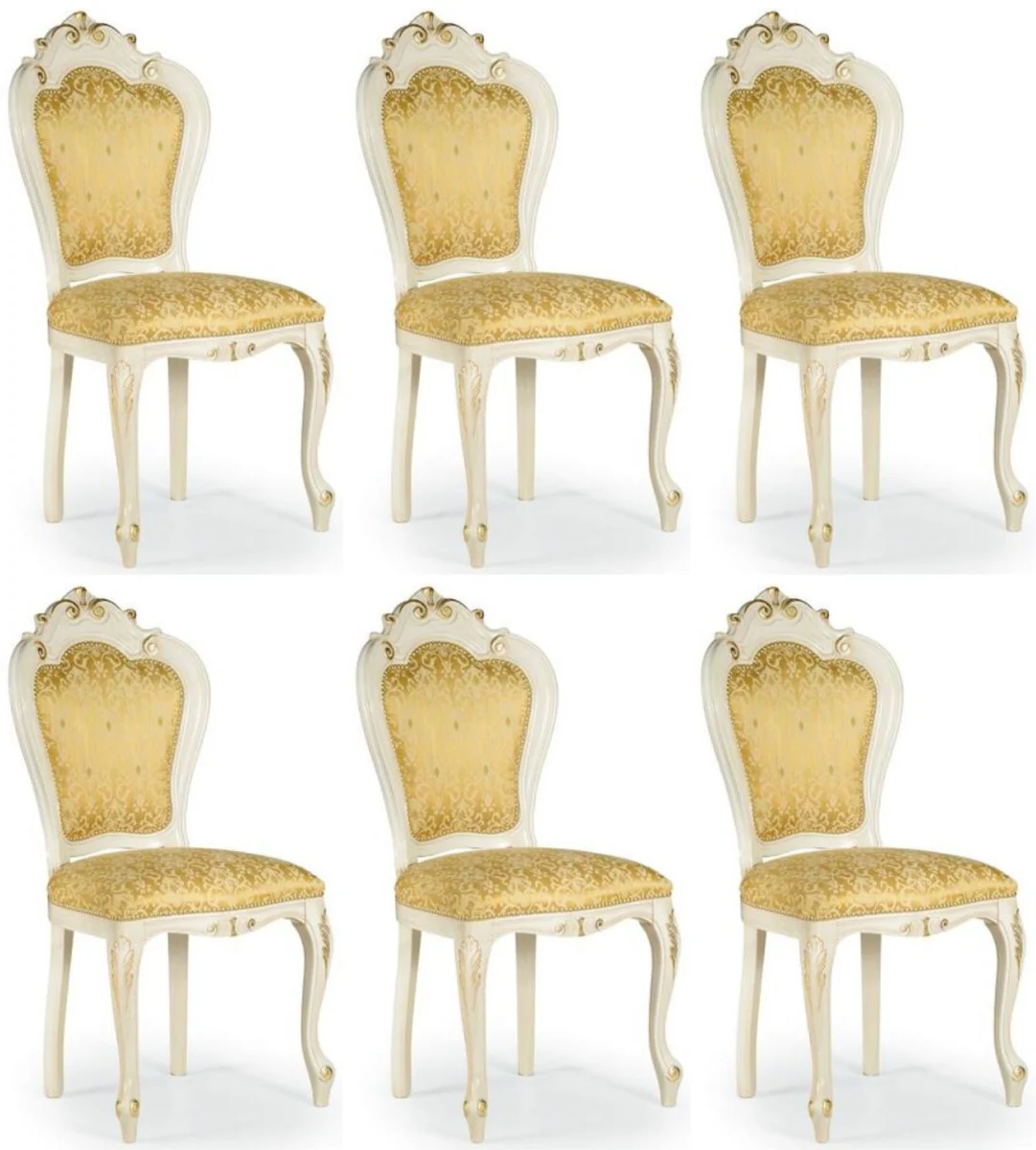 Luxury Baroque Dining Room Chair Set Gold / White / Gold 50 x 50 x H. 103 cm - Baroque Kitchen Chairs Set of 6 - Dining Room Furniture in Baroque Style