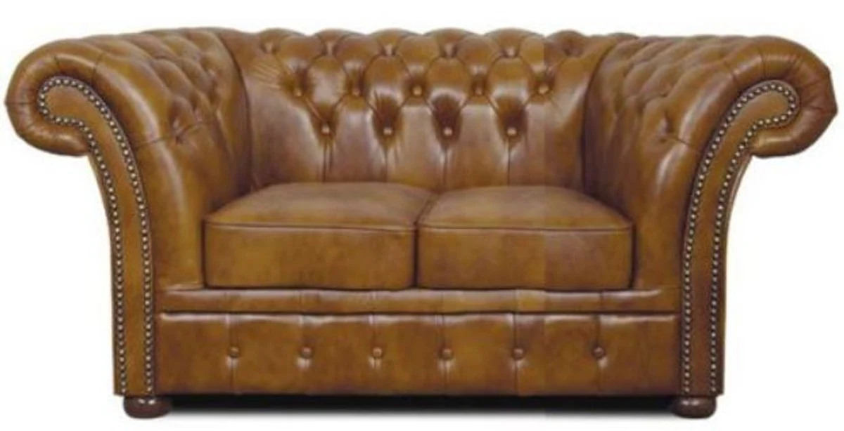 Chesterfield genuine leather 2-seater sofa brown 170 x 90 x H. 80 cm - luxury living room furniture
